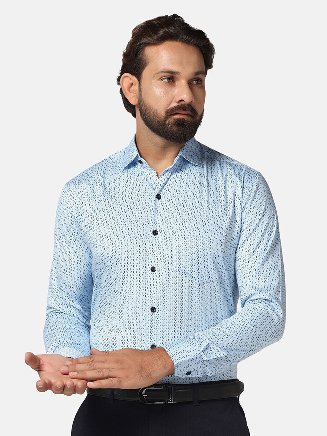 

TAHVO Micro Ditsy Printed Smart Slim Fit Cotton Casual Shirt, Blue