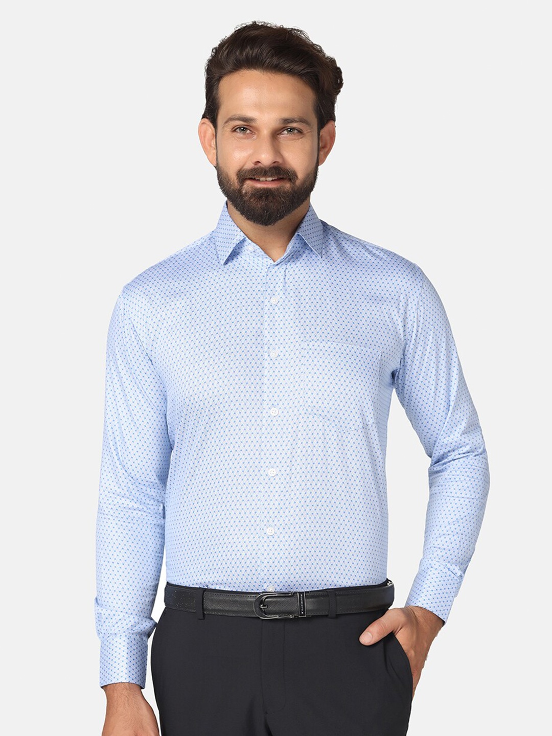 

TAHVO Geometric Printed Smart Slim Fit Cotton Casual Shirt, Blue