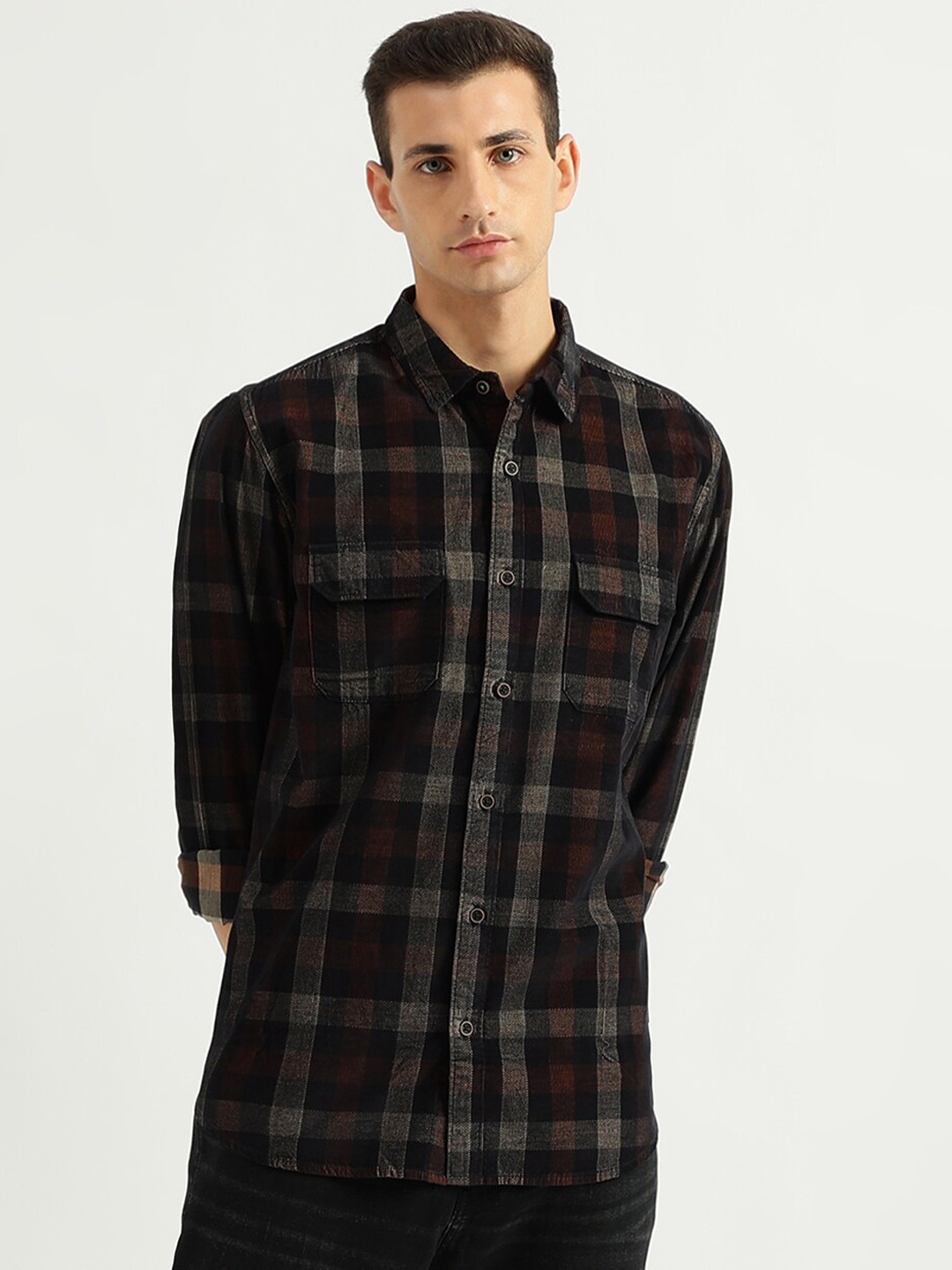 

United Colors of Benetton Tartan Checked Cotton Opaque Casual Shirt, Brown