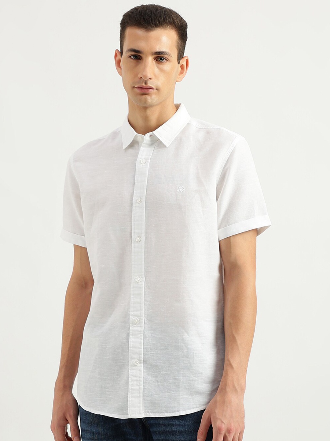 

United Colors of Benetton Slim Fit Spread Collar Casual Shirt, White