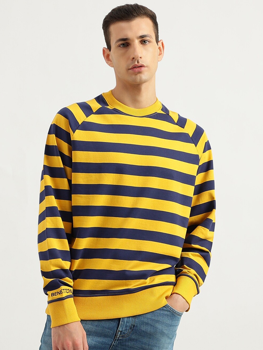 

United Colors of Benetton Striped Long Sleeves Cotton Pullover, Yellow