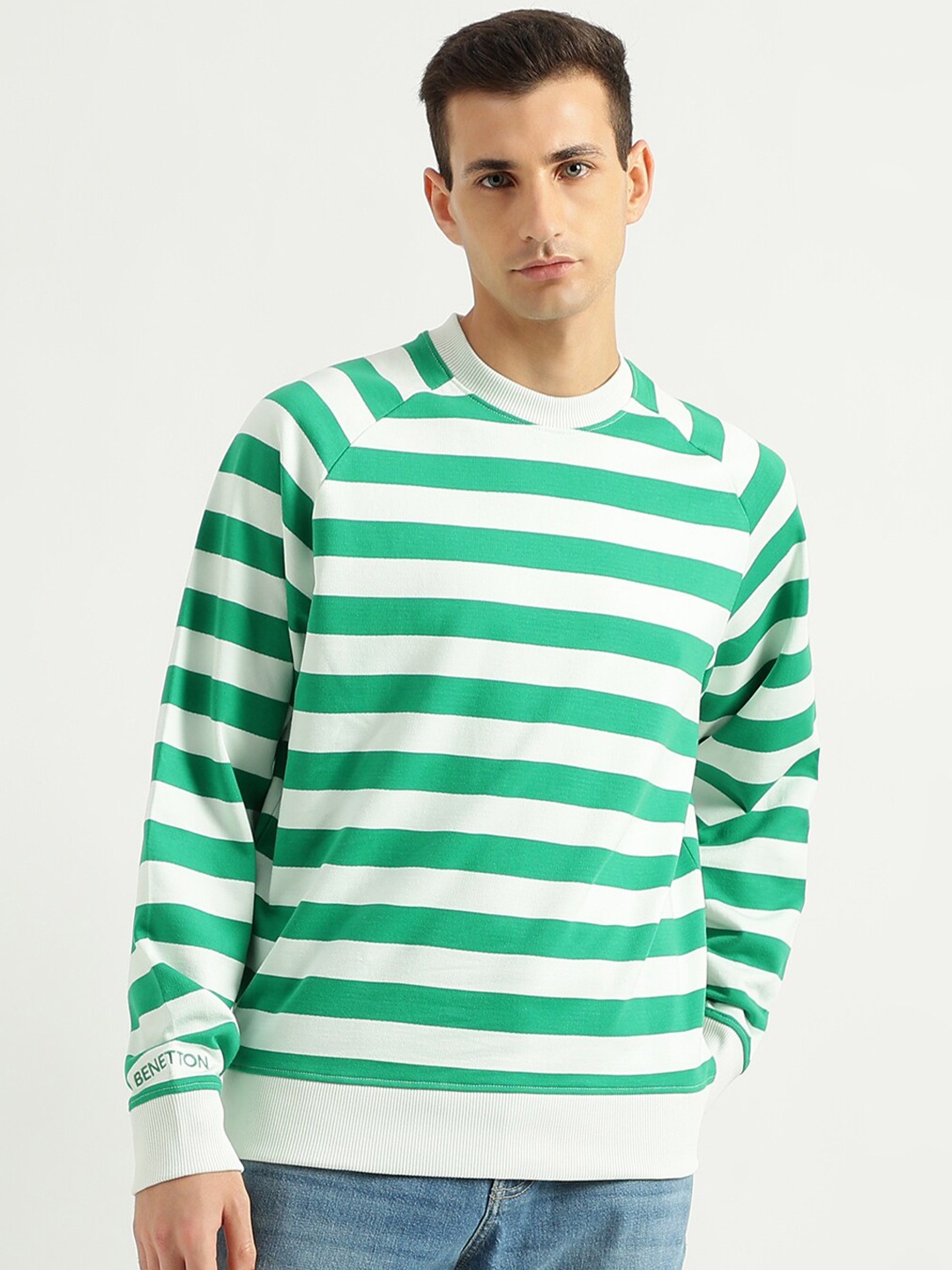 

United Colors of Benetton Striped Cotton Pullover, Green