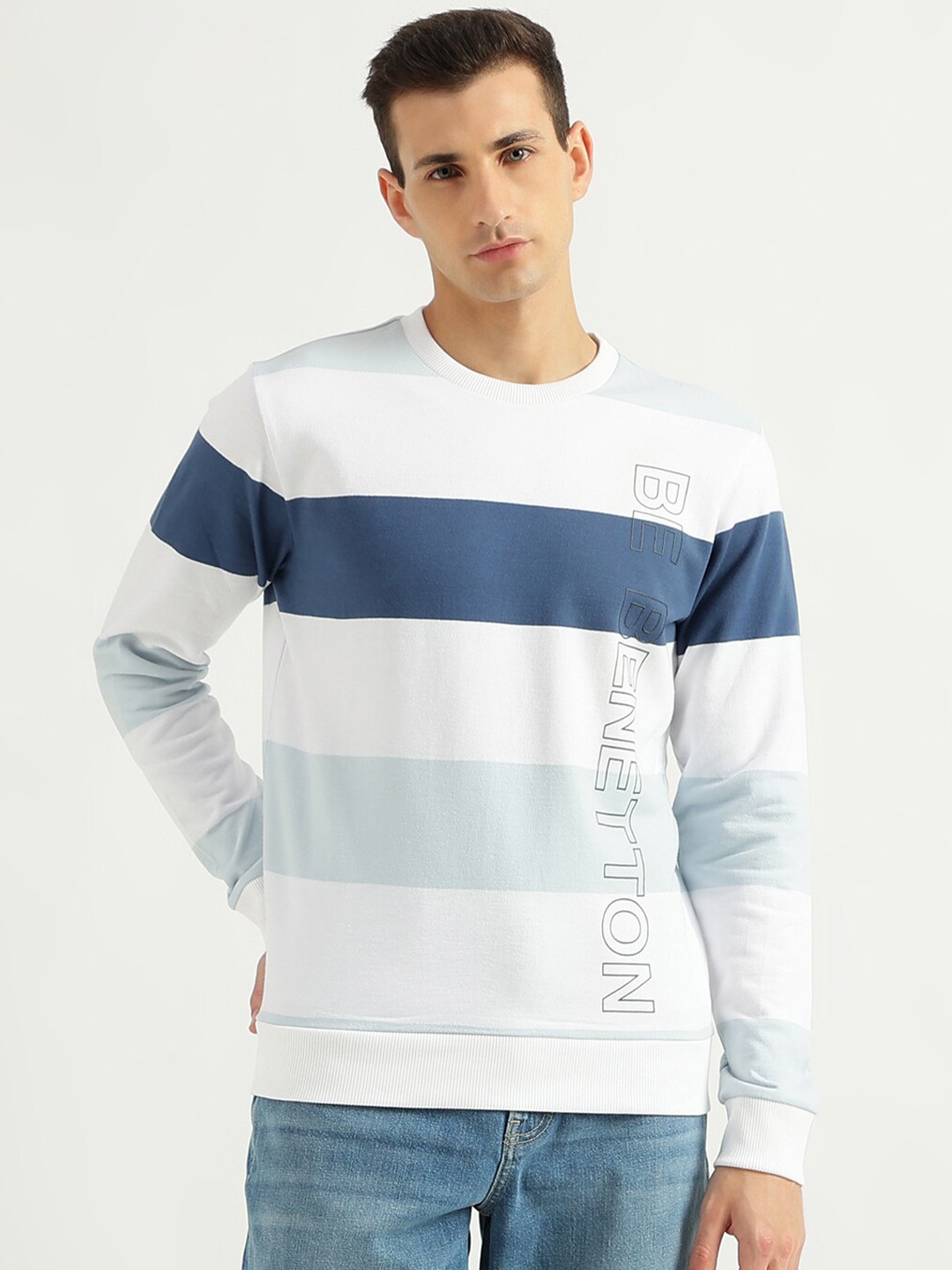 

United Colors of Benetton Striped Cotton Pullover, White