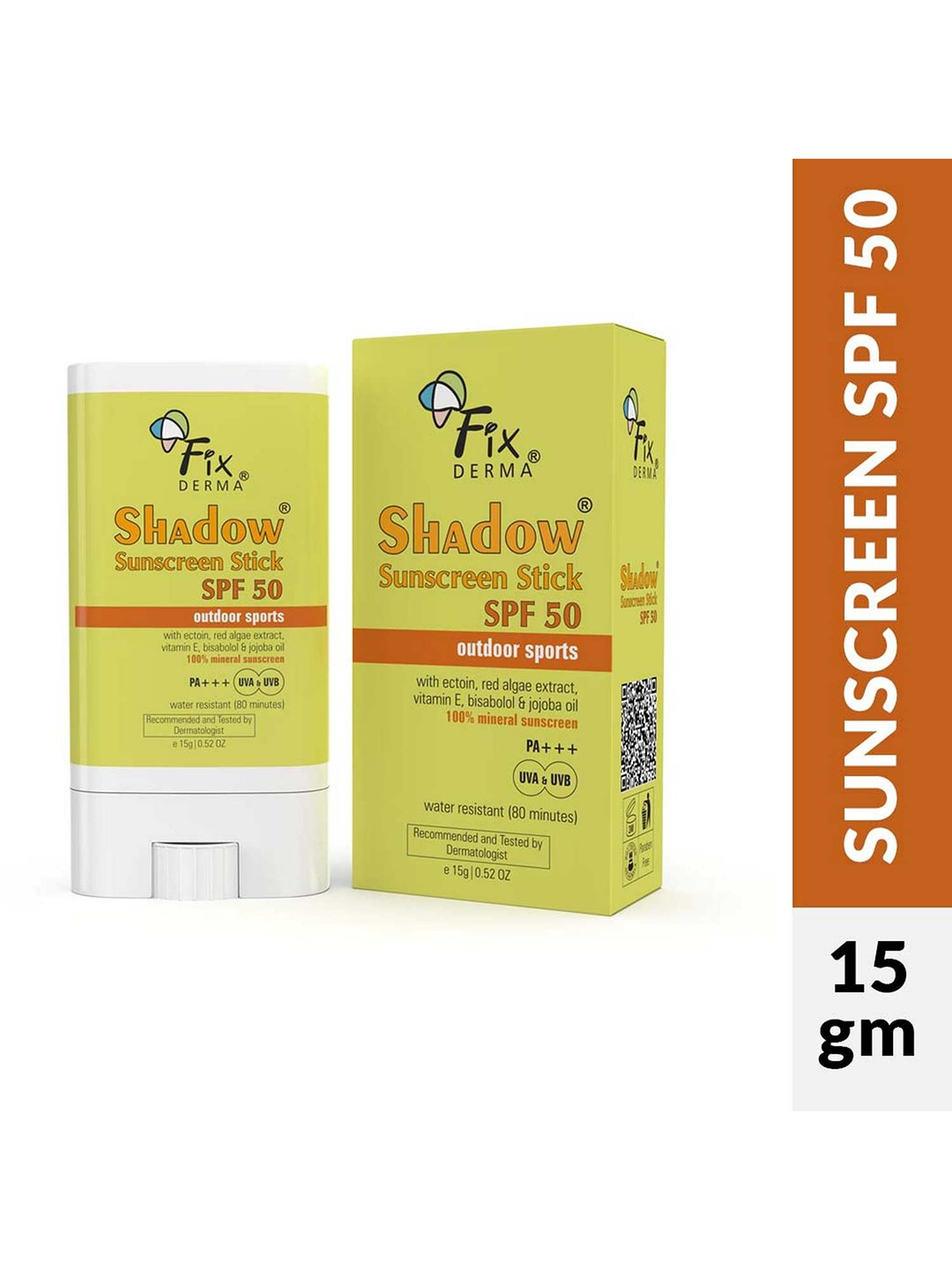 

FIXDERMA SPF 50 Water Resistant Shadow Sunscreen Stick with Ectonin 15g - Orange, Yellow