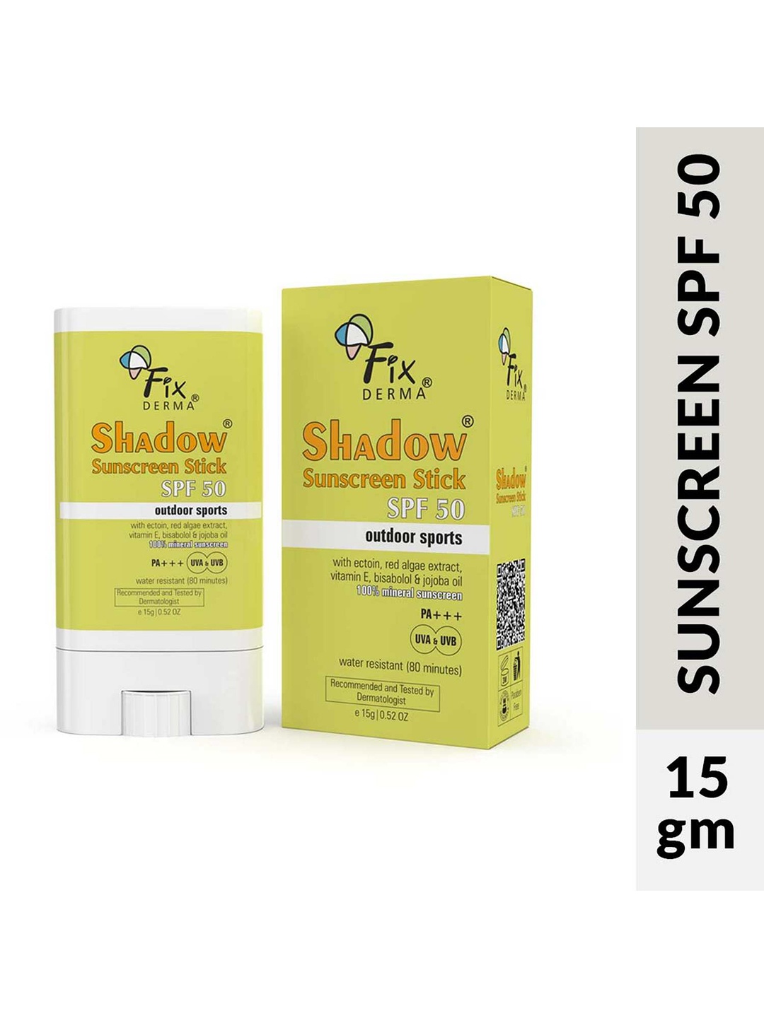 

FIXDERMA SPF 50 Water Resistant Shadow Sunscreen Stick with Ectonin 15 g - White, Yellow