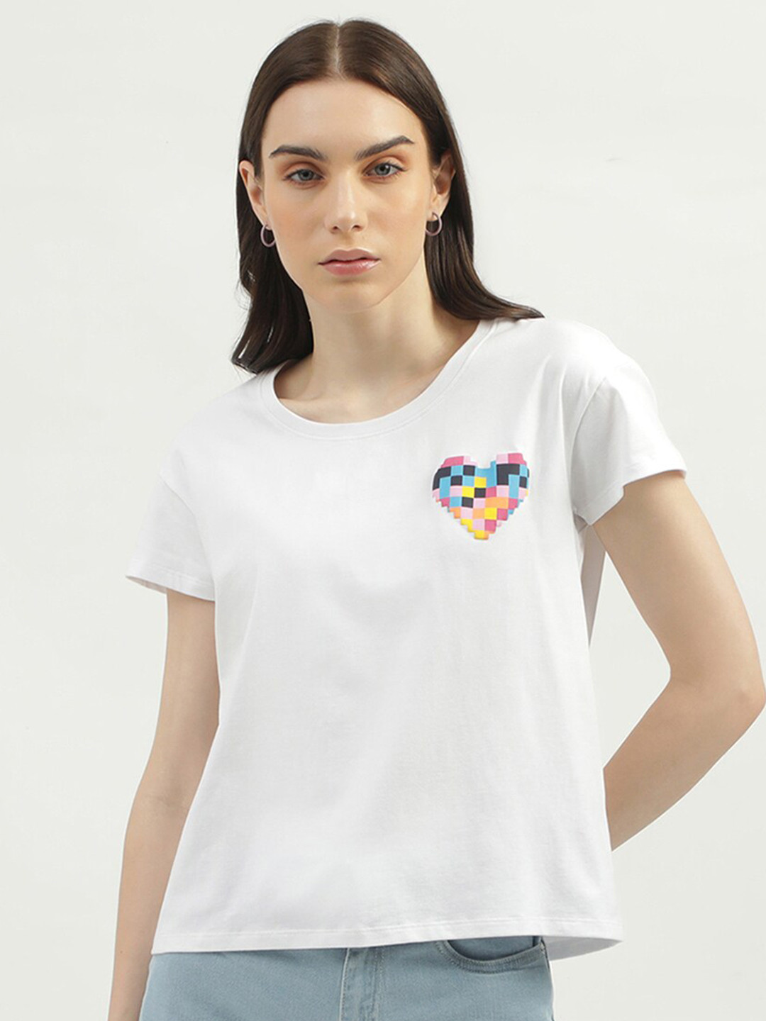 

United Colors of Benetton Round Neck Applique Cotton T-shirt, White