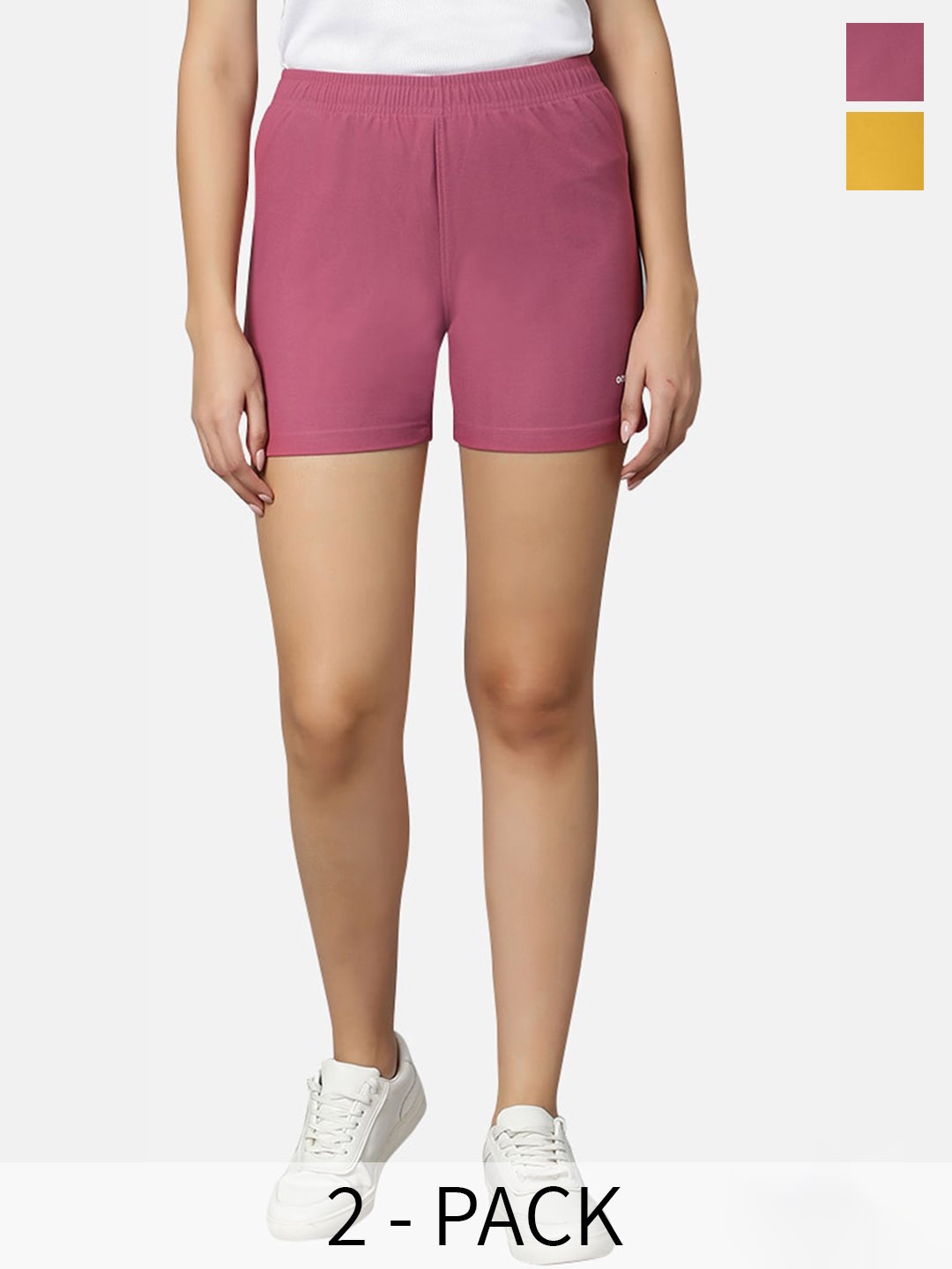 

Omtex Women Pack Of 2 Mid-Rise Sports Shorts, Pink