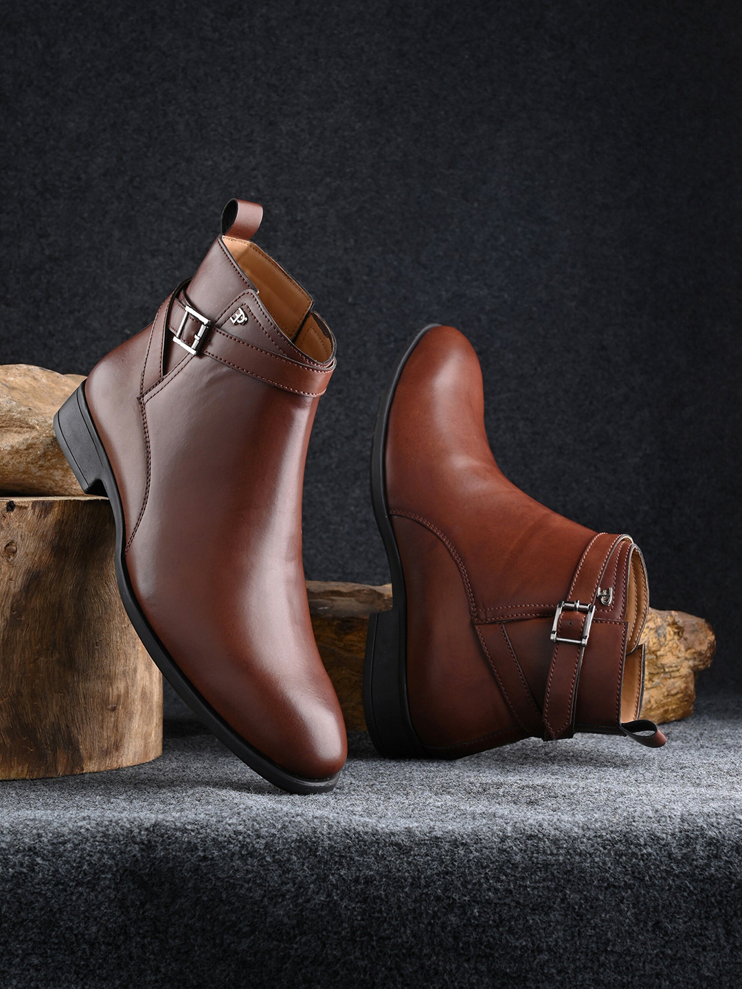 

El Paso Men Buckled Mid-Top Regular Boots, Brown