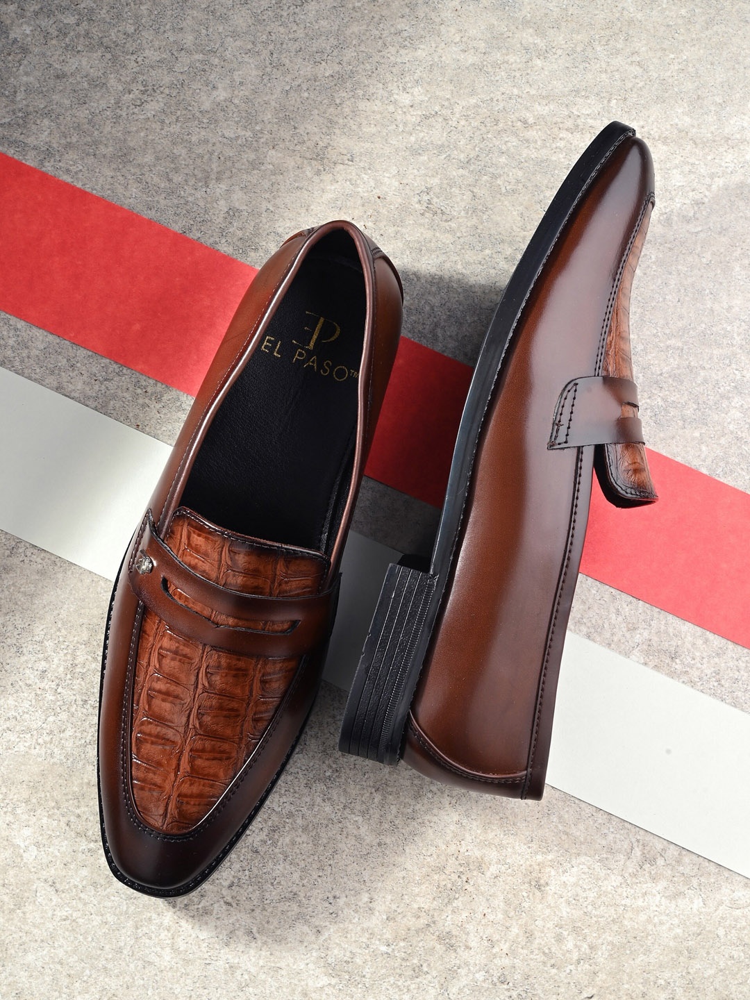 

El Paso Men Textured Formal Loafers, Brown