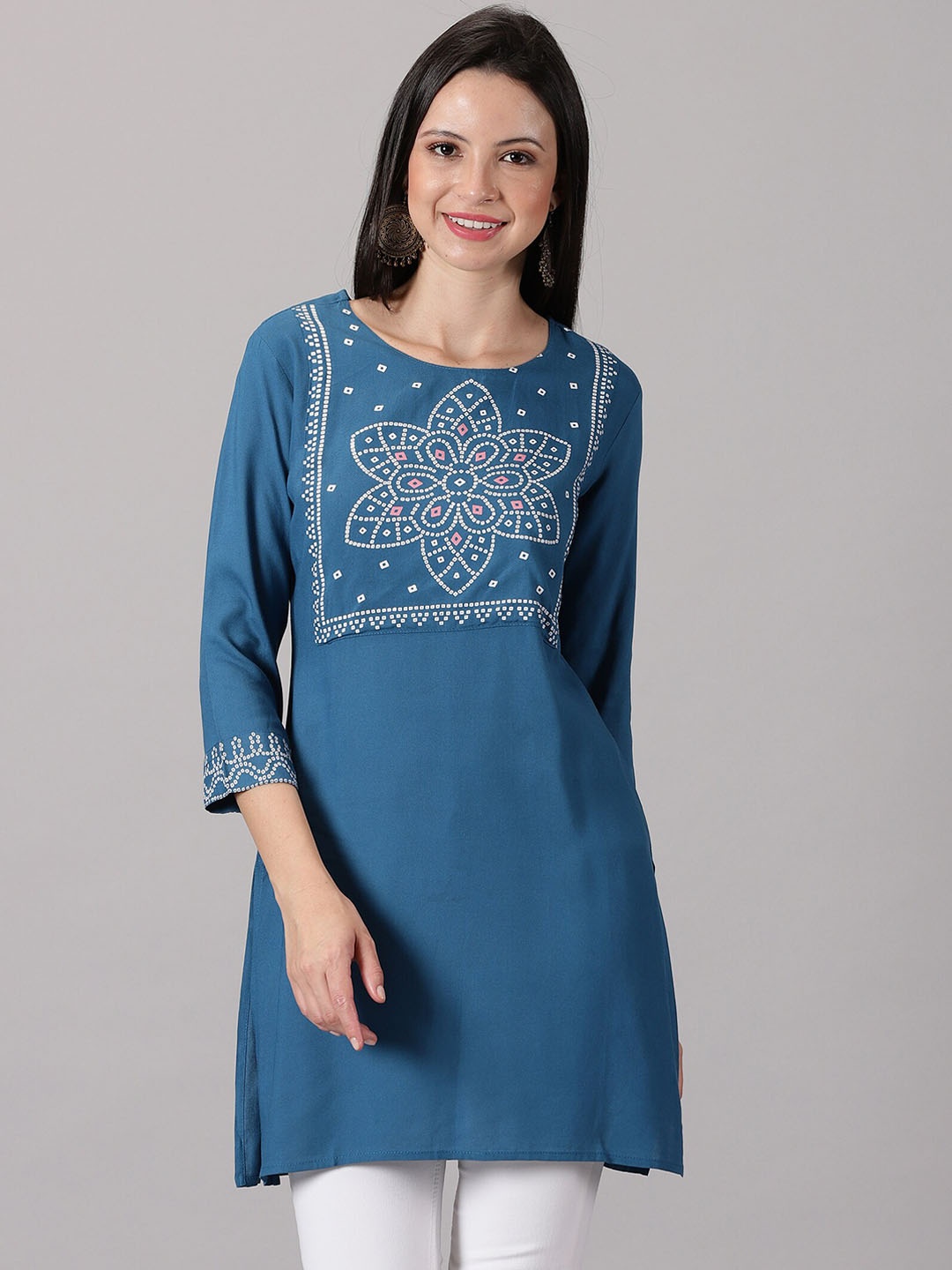 

DK FAB Bandhani Yoke Design Straight Kurta, Turquoise blue