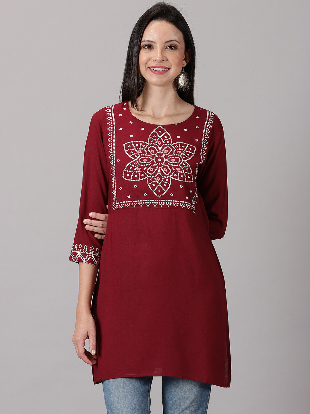 

DK FAB Bandhani Printed A-Line Kurti, Maroon