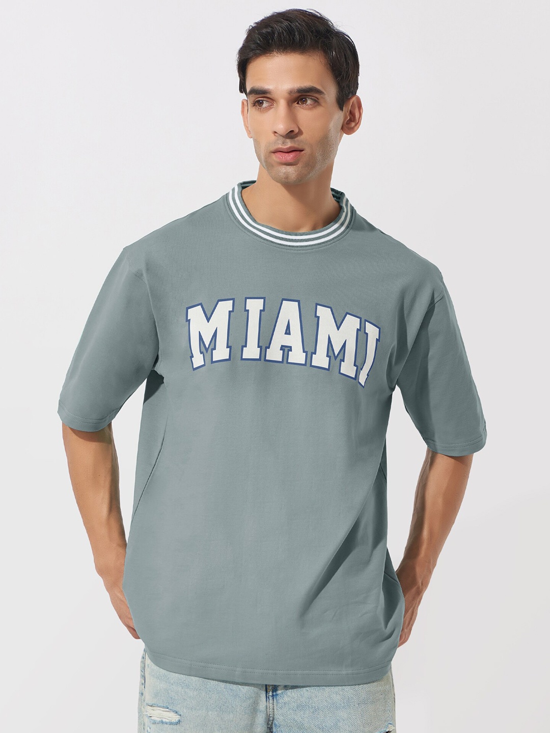 

Maniac Typography Printed Oversized T-shirt, Grey