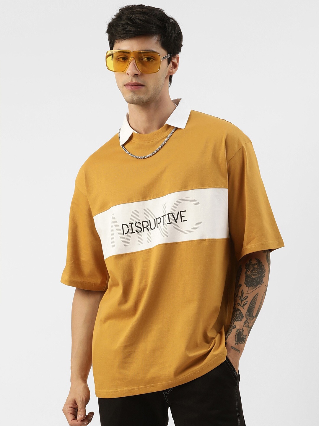 

Maniac Typography Printed Polo Collar Slim Fit T-shirt, Mustard