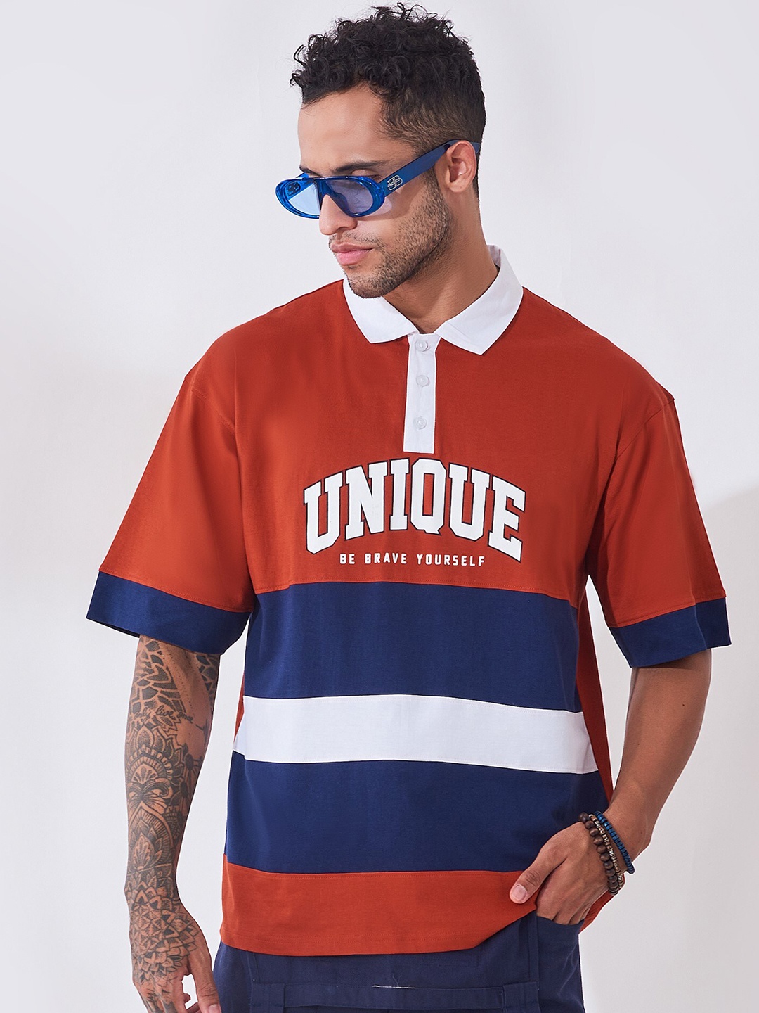 

Maniac Typography Printed Polo Collar Slim Fit Cotton T-shirt, Red