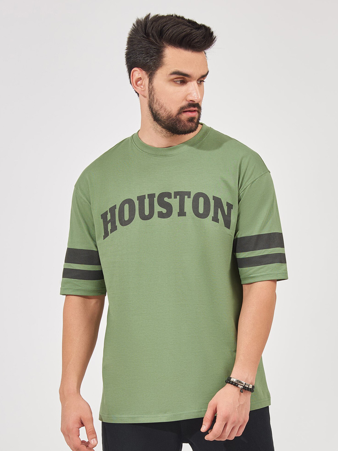 

Maniac Typography Printed Cotton Oversized T-shirt, Green