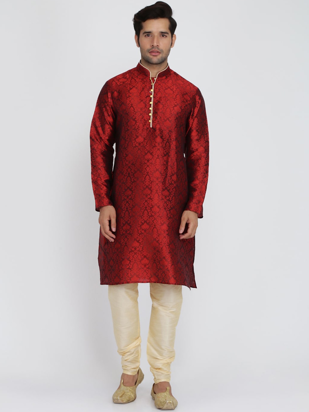 

ROYAL KURTA Floral Woven Design Straight Kurta & Pyjamas, Maroon