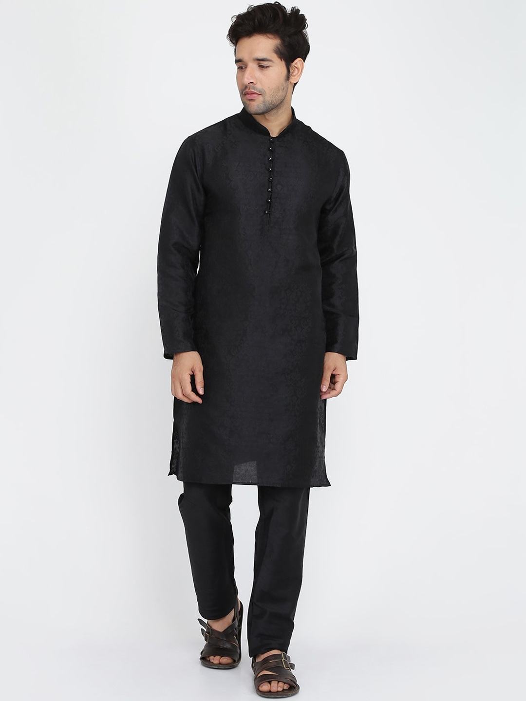 

ROYAL KURTA Ethnic Motifs Woven Design Regular Kurta With Churidar, Black