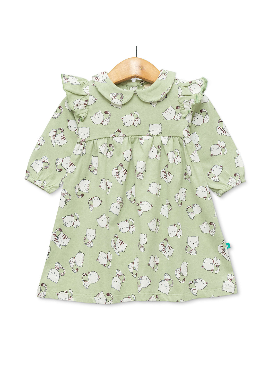 

JusCubs Girls Conversational Printed Peter Pan Collar Cotton Dress, Green