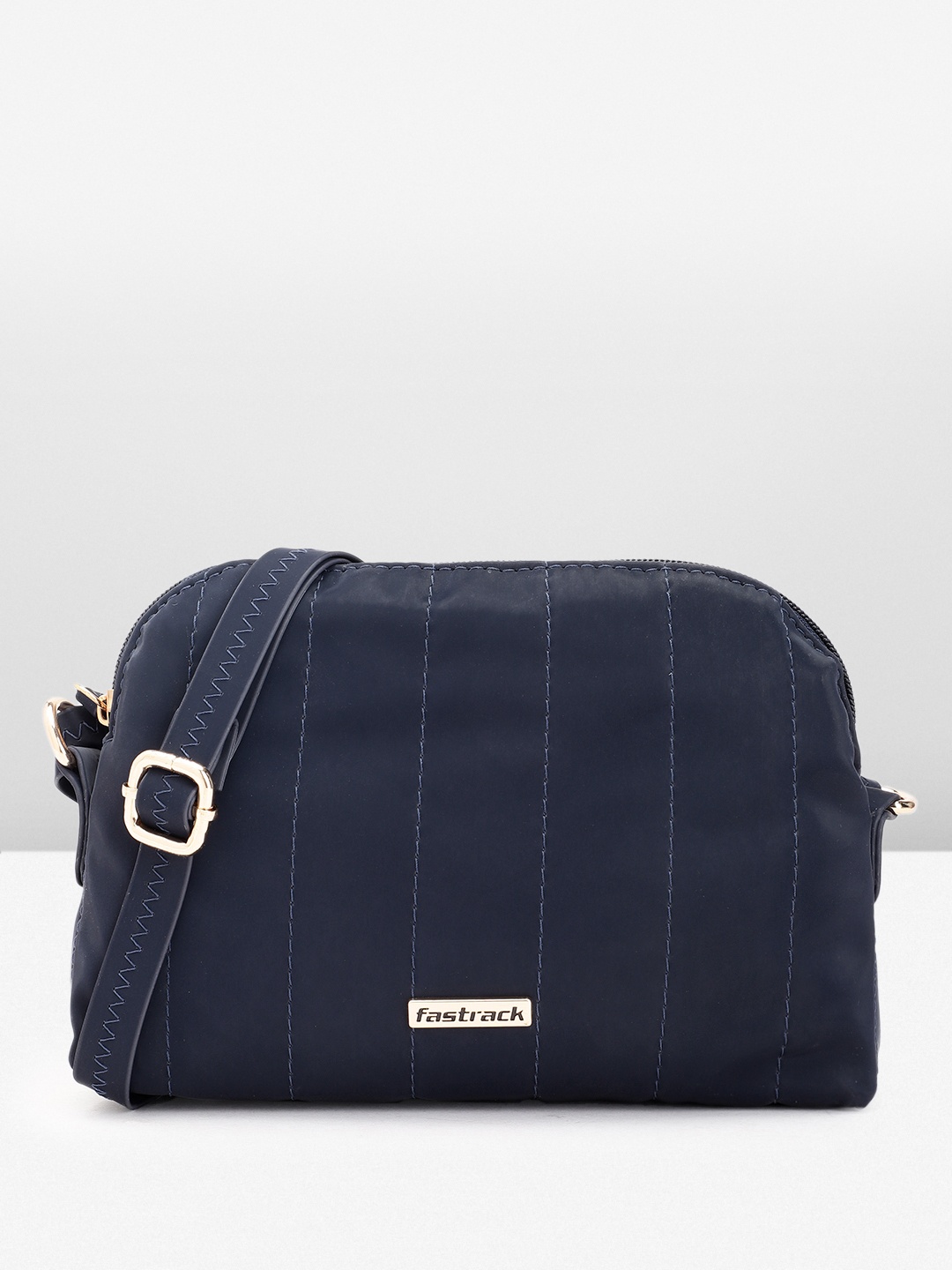 

Fastrack Self Striped PU Structured Sling Bag, Navy blue