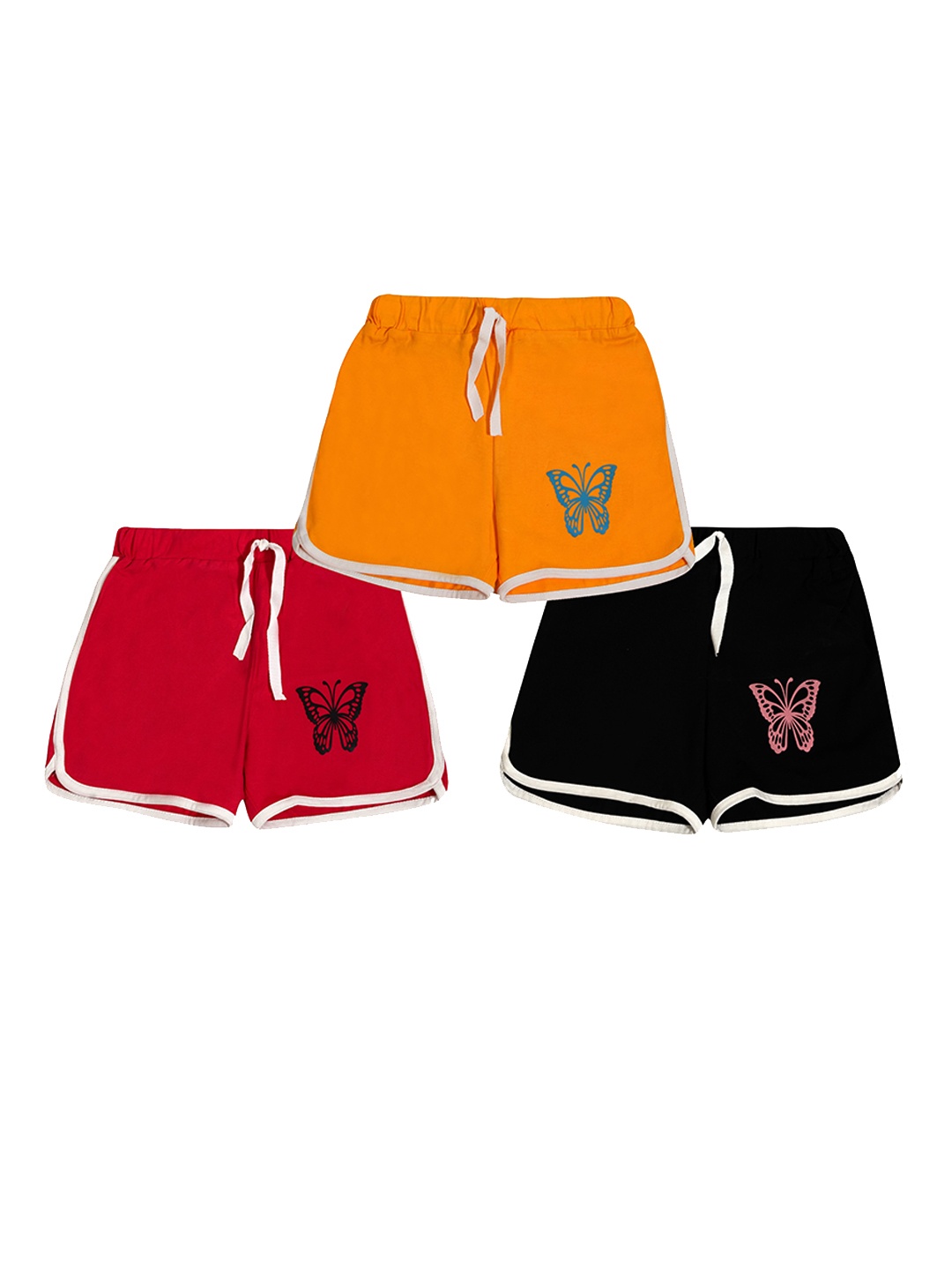 

BAESD Girls Pack Of 3 Graphic Printed Pure Cotton Shorts, Orange