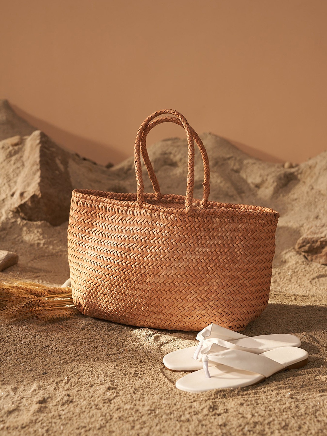 

Mistry Textured Structured Leather Handheld Bag, Cream
