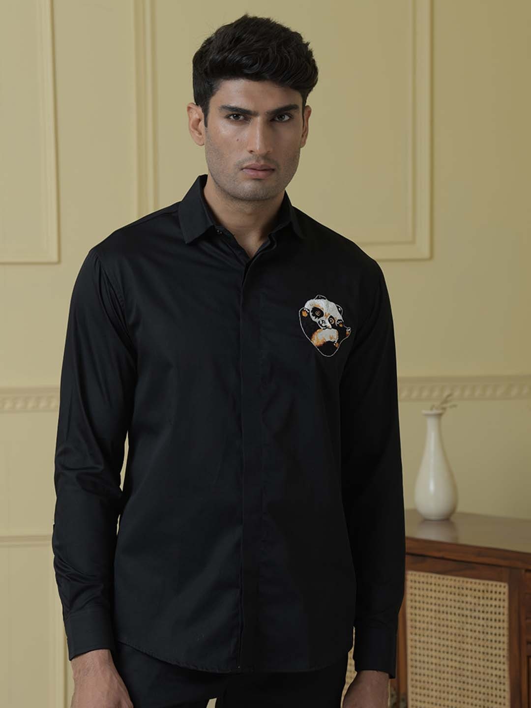 

HILO DESIGN Comfort Opaque Embellished Cotton Casual Shirt, Black