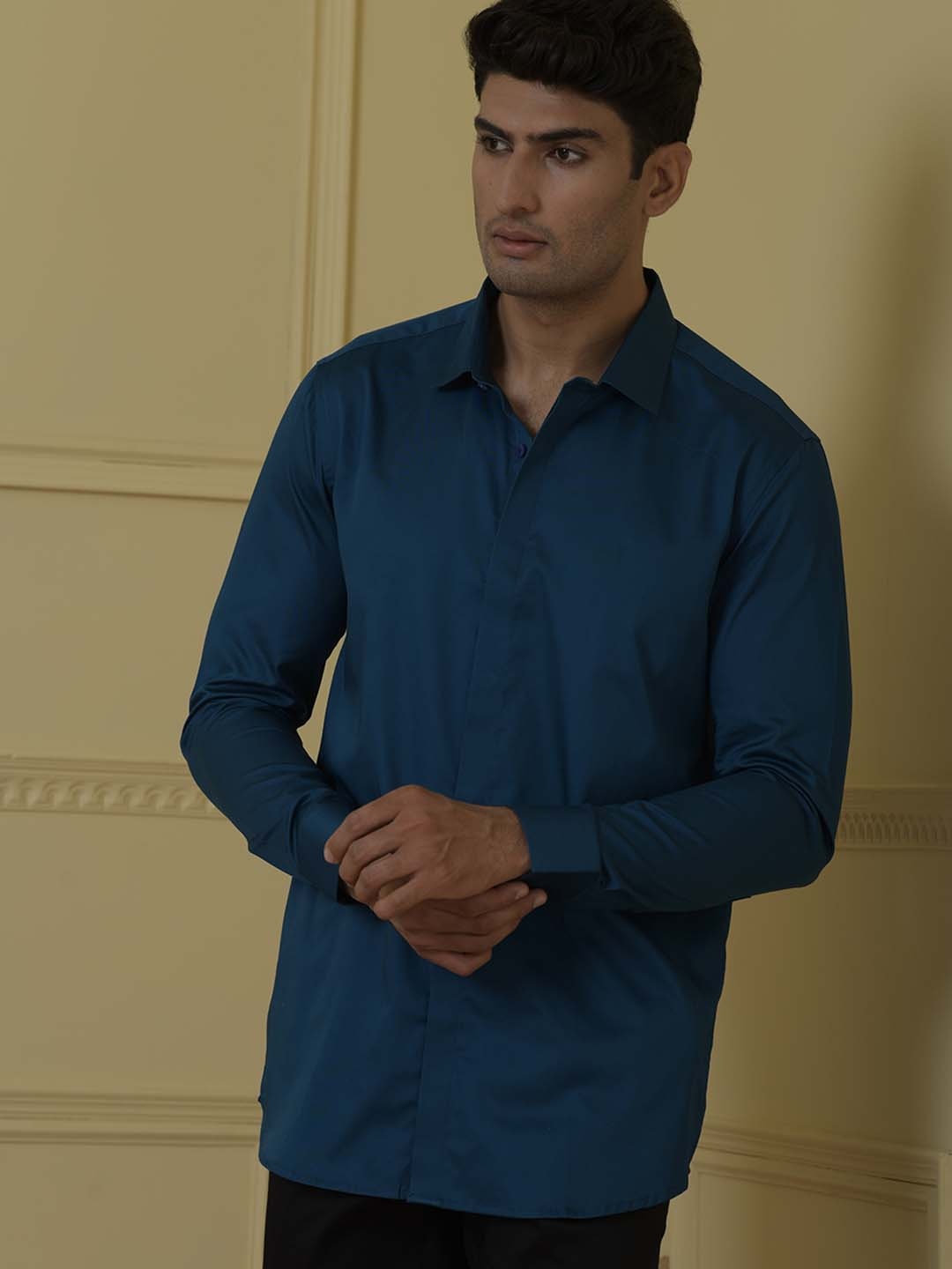 

HILO DESIGN Comfort Spread Collar Cotton Casual Shirt, Blue