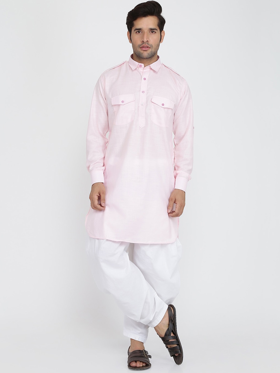 

ROYAL KURTA Shirt Collar Pure Cotton Kurta with Patiala, Pink
