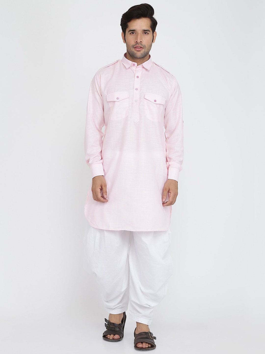 

ROYAL KURTA Shirt Collar Pathani Kurta, Pink