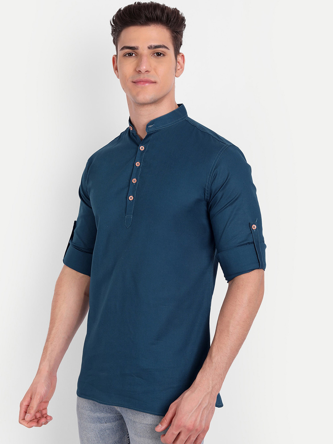 

Vida Loca Mandarin Collar Pure Cotton Kurta, Blue