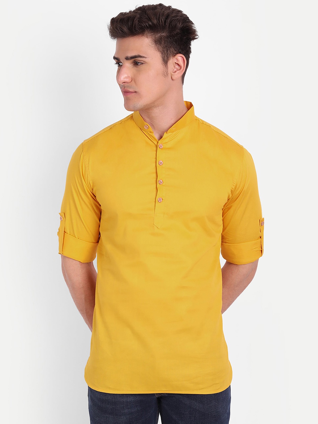 

Vida Loca Mandarin Collar Pure Cotton Kurta, Yellow