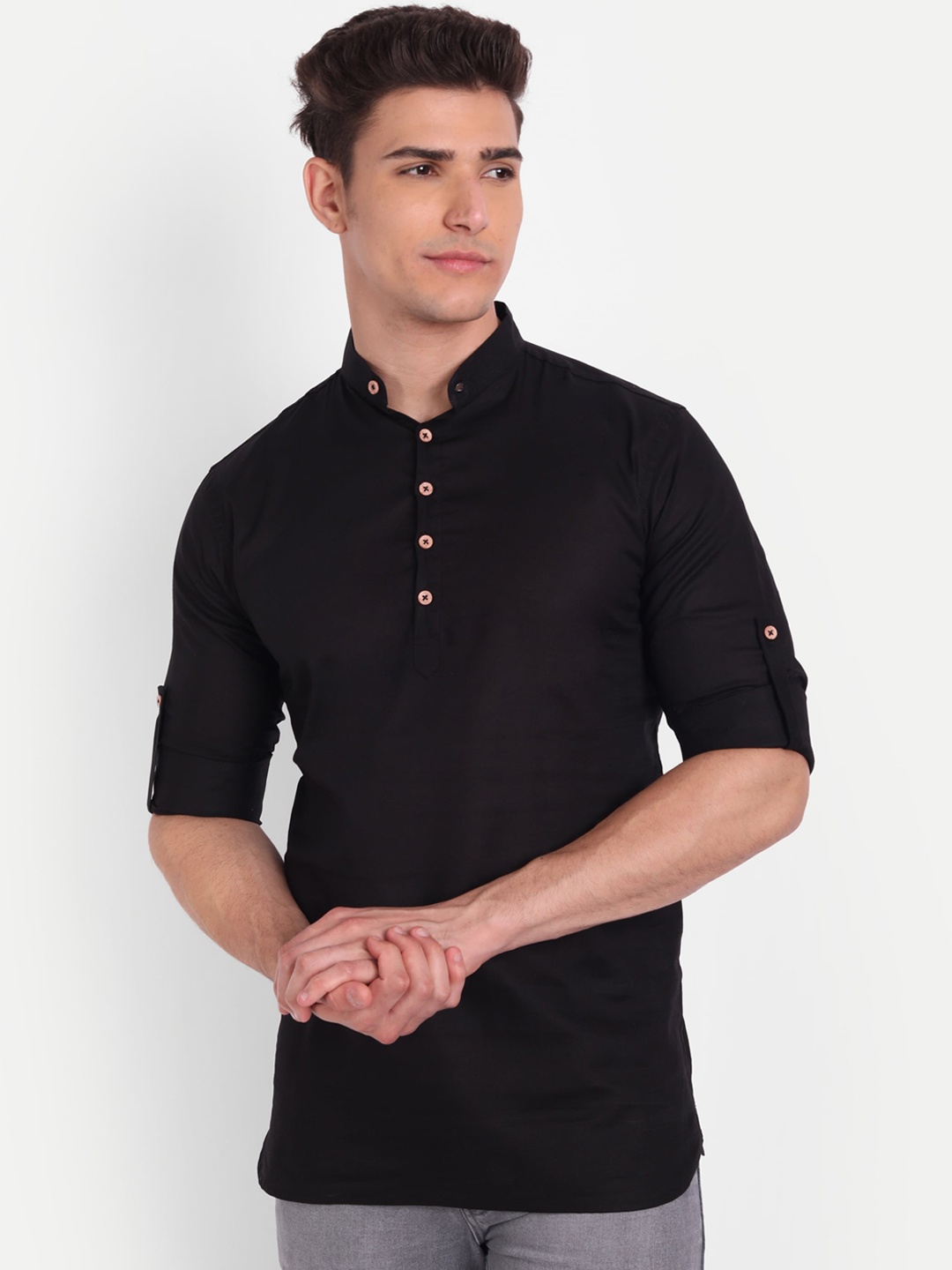 

Vida Loca Band Collar Pure Cotton Kurta, Black