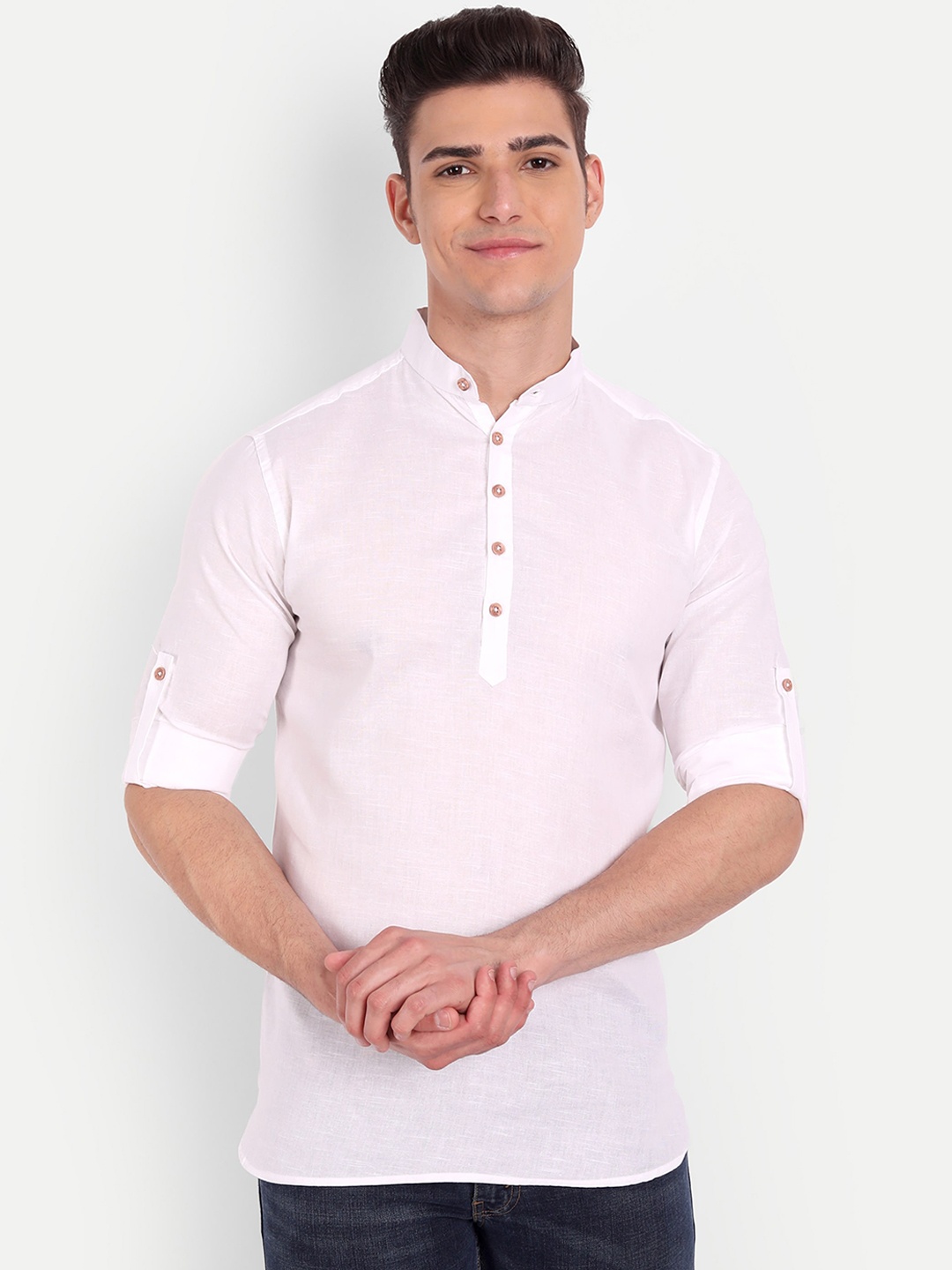 

Vida Loca Band Collar Pure Cotton Kurta, White