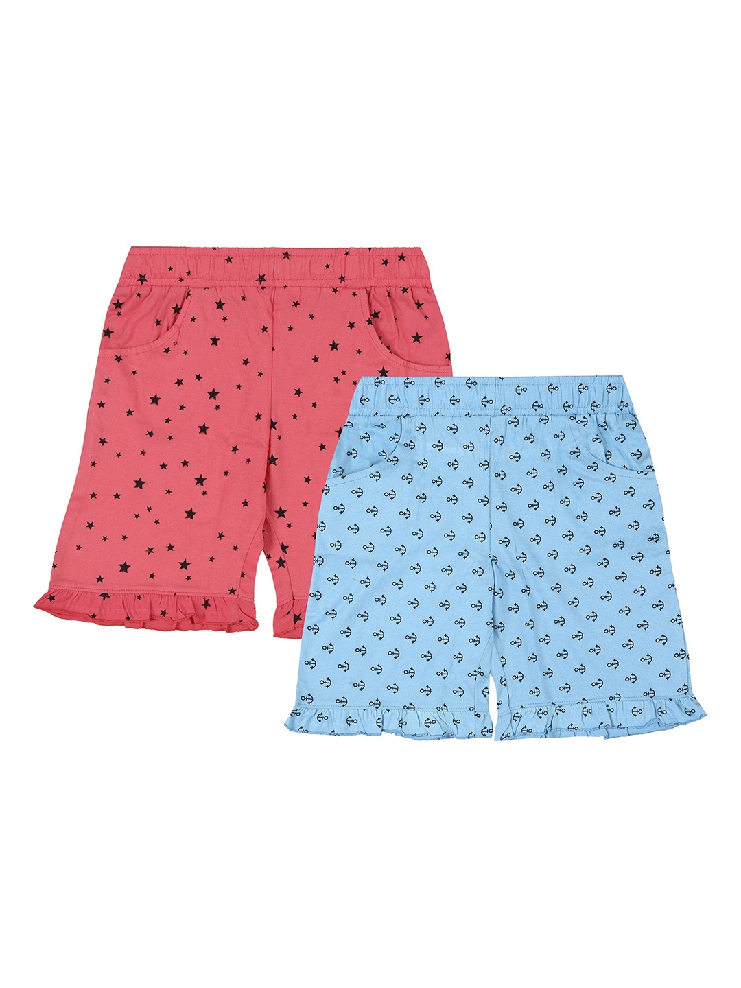 

BAESD Girls Pack Of 2 Conversational Printed Pure Cotton Shorts, Coral