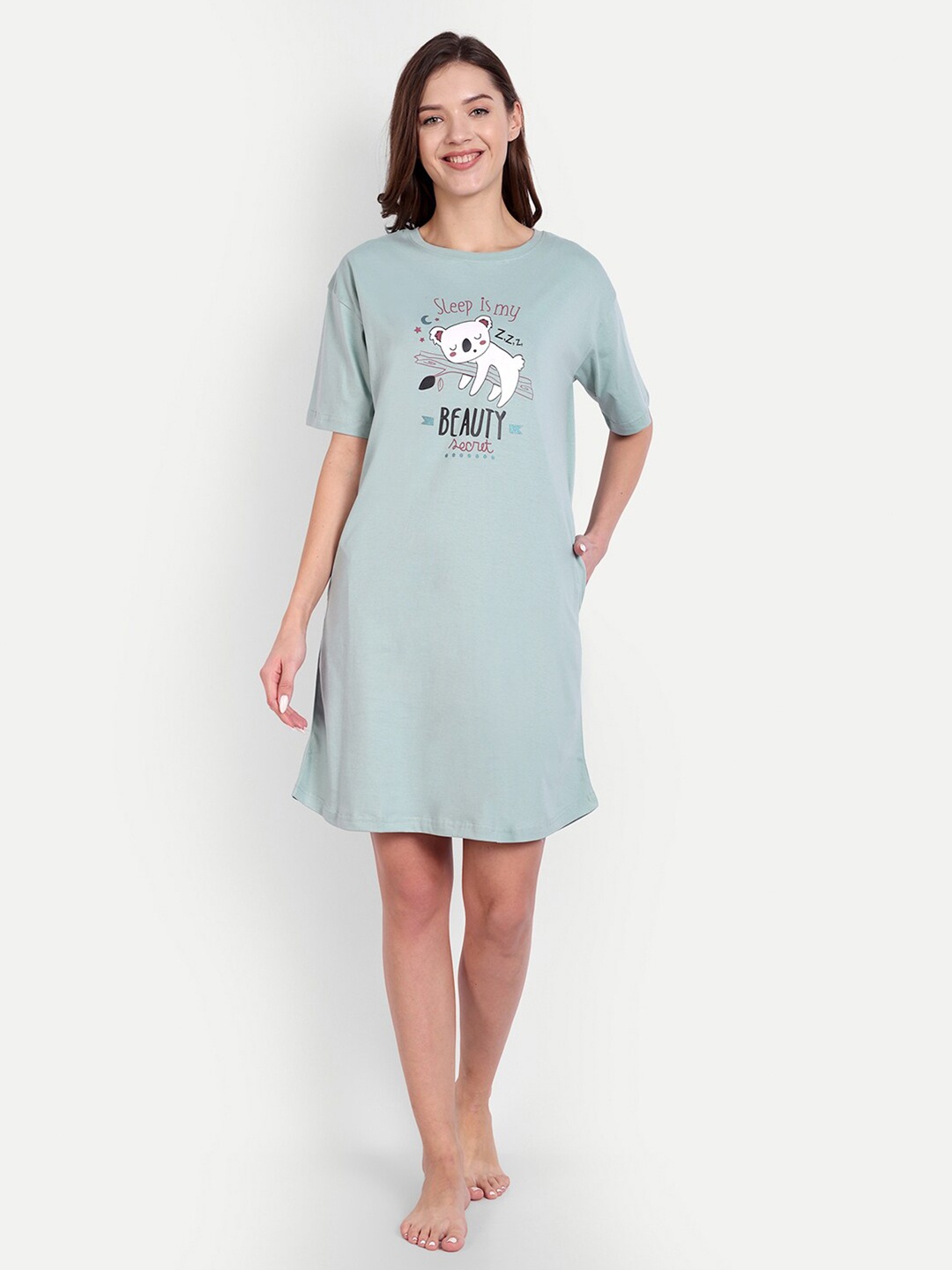 

Bedtime story Graphic Printed Pure Cotton T-shirt Nightdress, Green