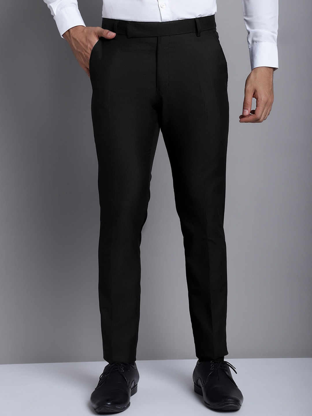 

JAINISH Men Smart Tapered Fit Cotton Formal Trousers, Black