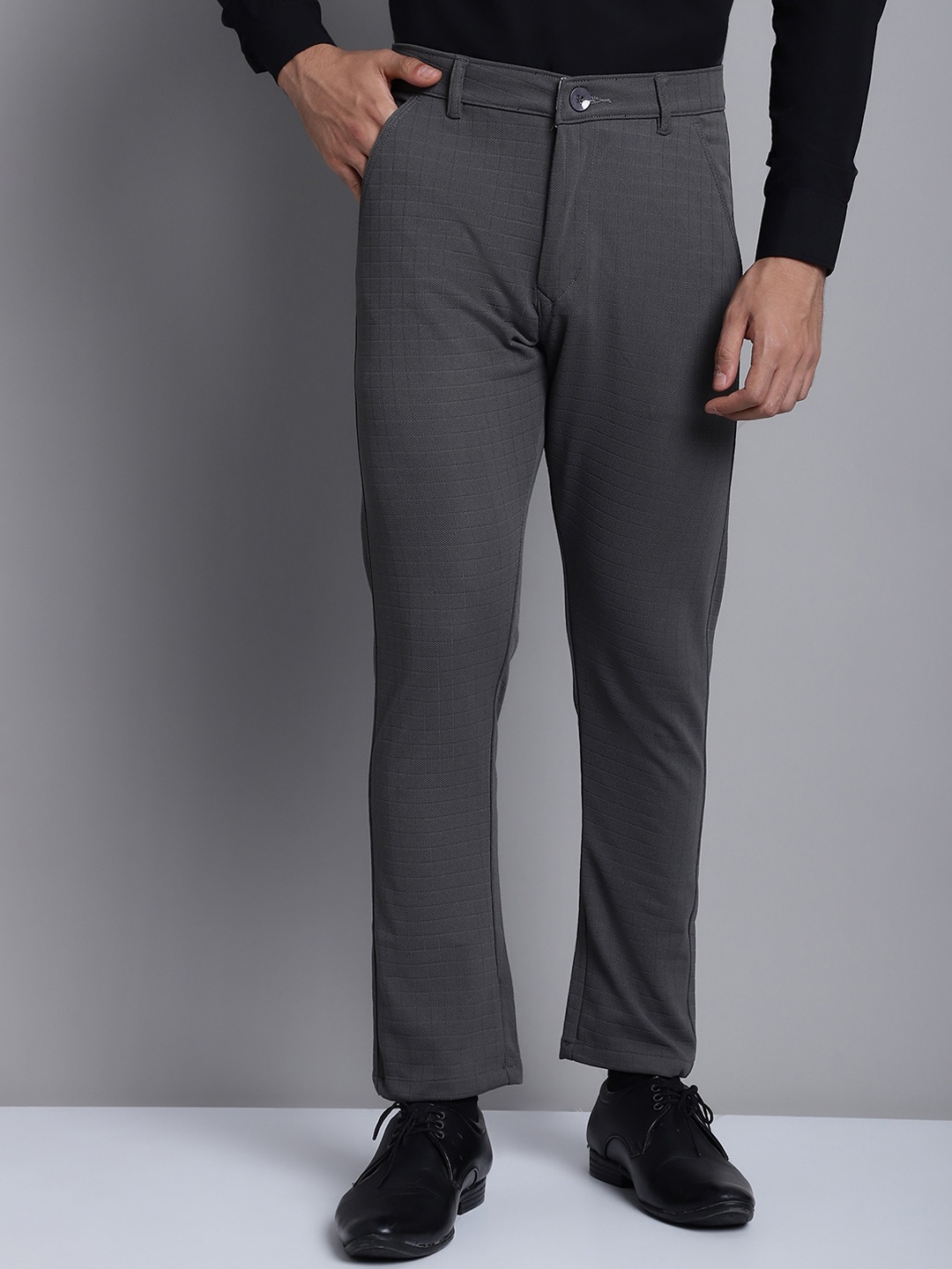 

JAINISH Men Relaxed Tapered Fit Cotton Formal Trousers, Grey