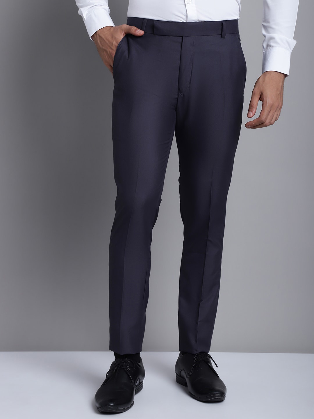 

JAINISH Men Mid-Rise Smart Tapered Fit Easy Wash Formal Trousers, Grey