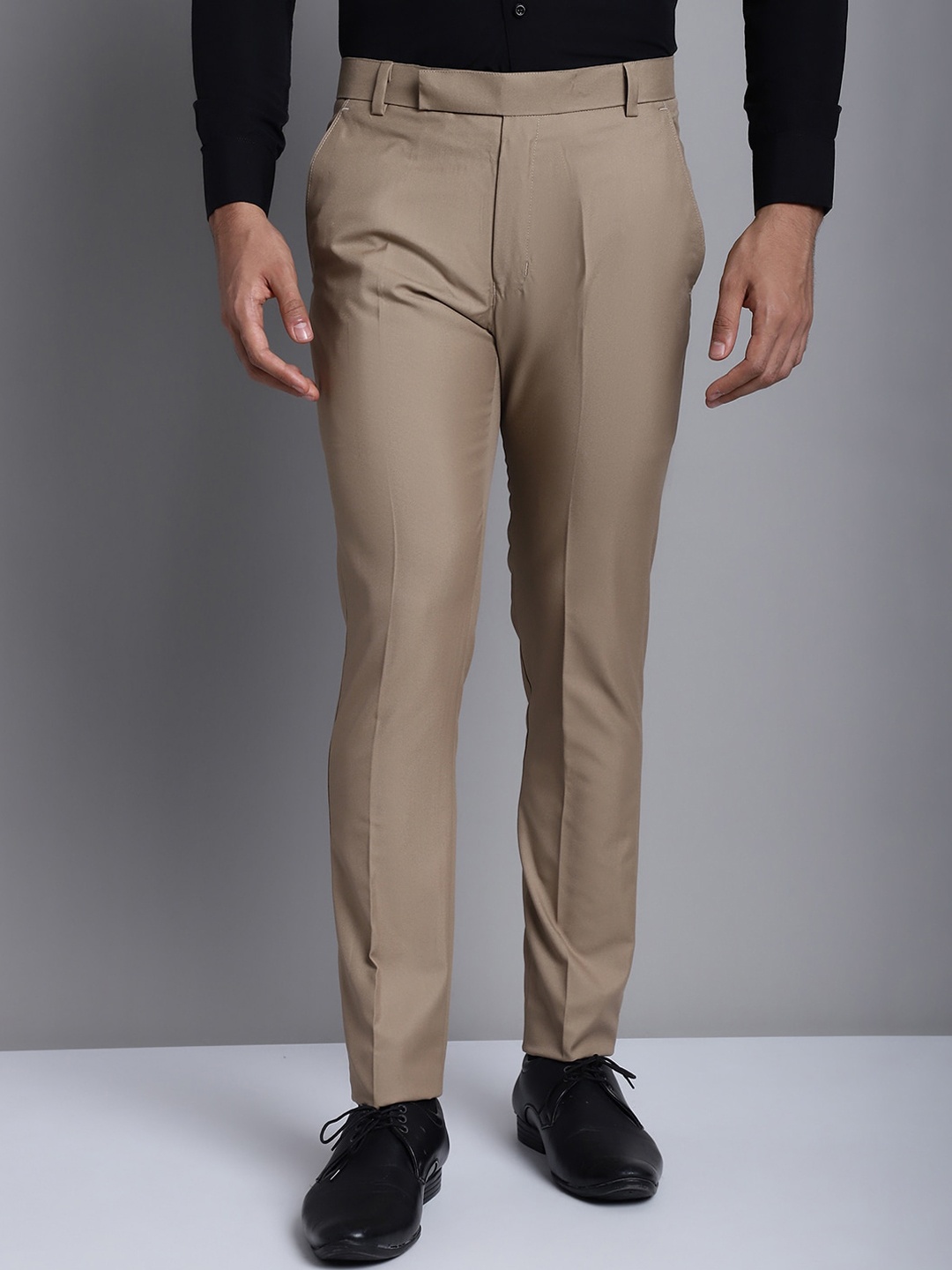 

JAINISH Men Smart Tapered Fit Cotton Formal Trousers, Beige