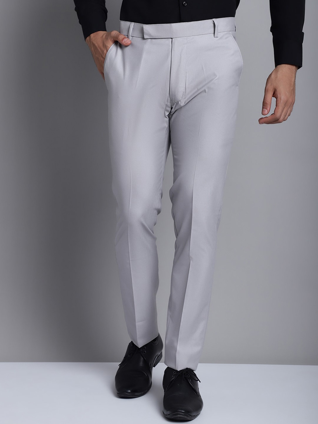 

JAINISH Men Smart Tapered Fit Easy Wash Formal Trousers, Grey