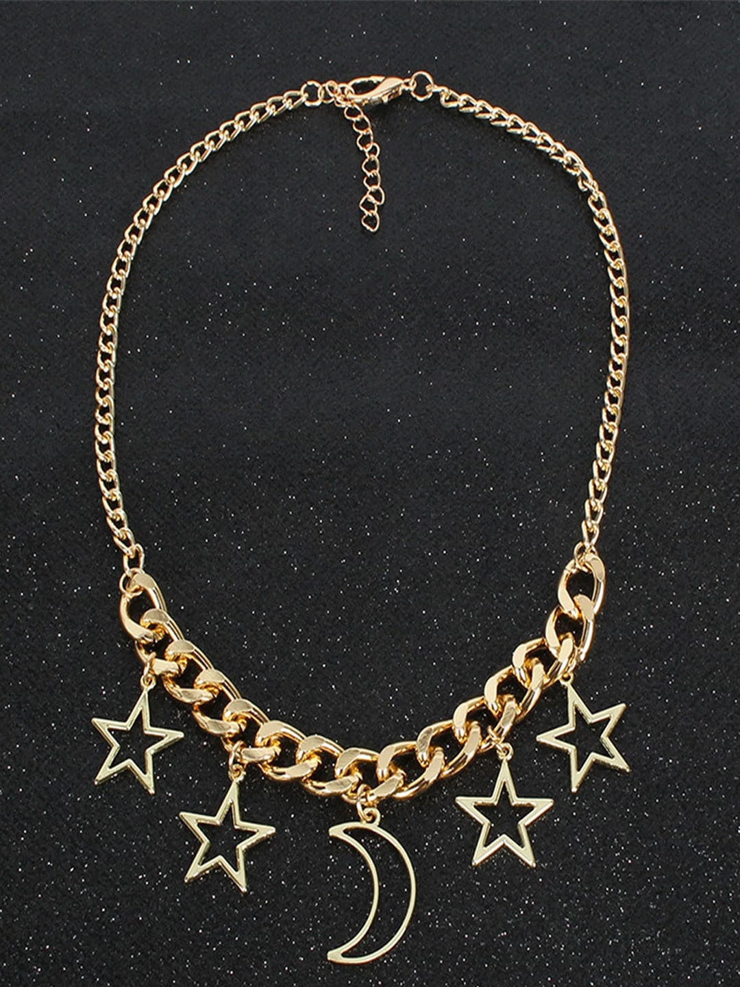 

Krelin Gold-Plated Stars & Moon Dangling Chunky Pendant Necklace