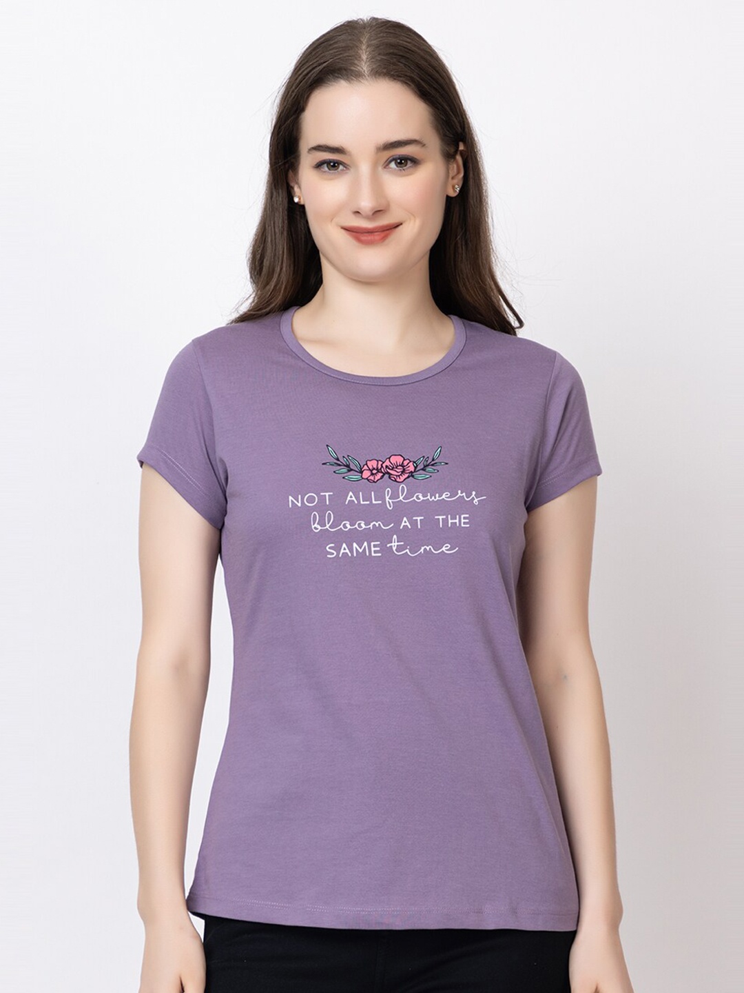 

UNEMODE Typography Printed Slim Fit Cotton T-shirt, Purple