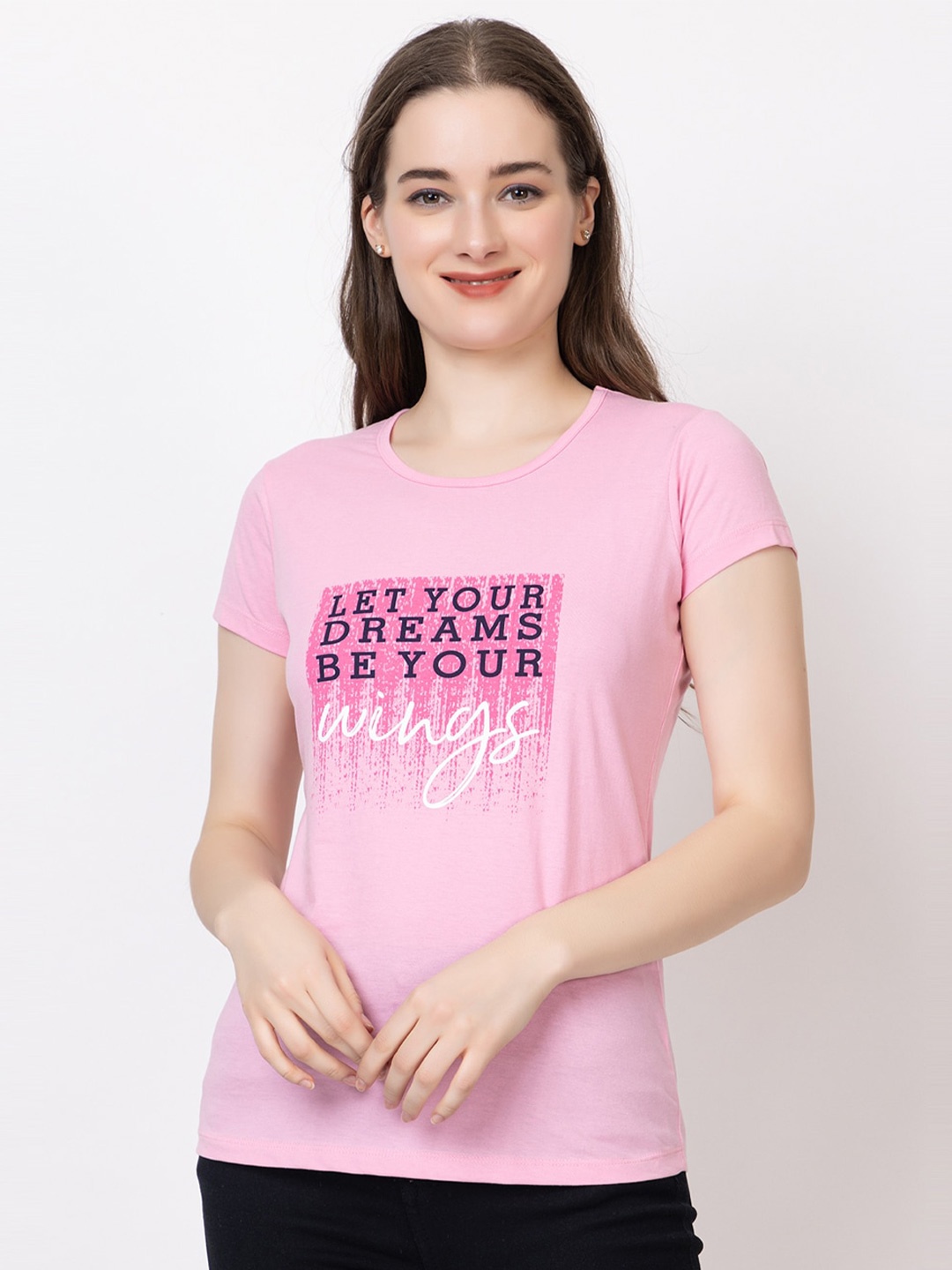 

UNEMODE Typography Printed Slim Fit Cotton T-shirt, Pink