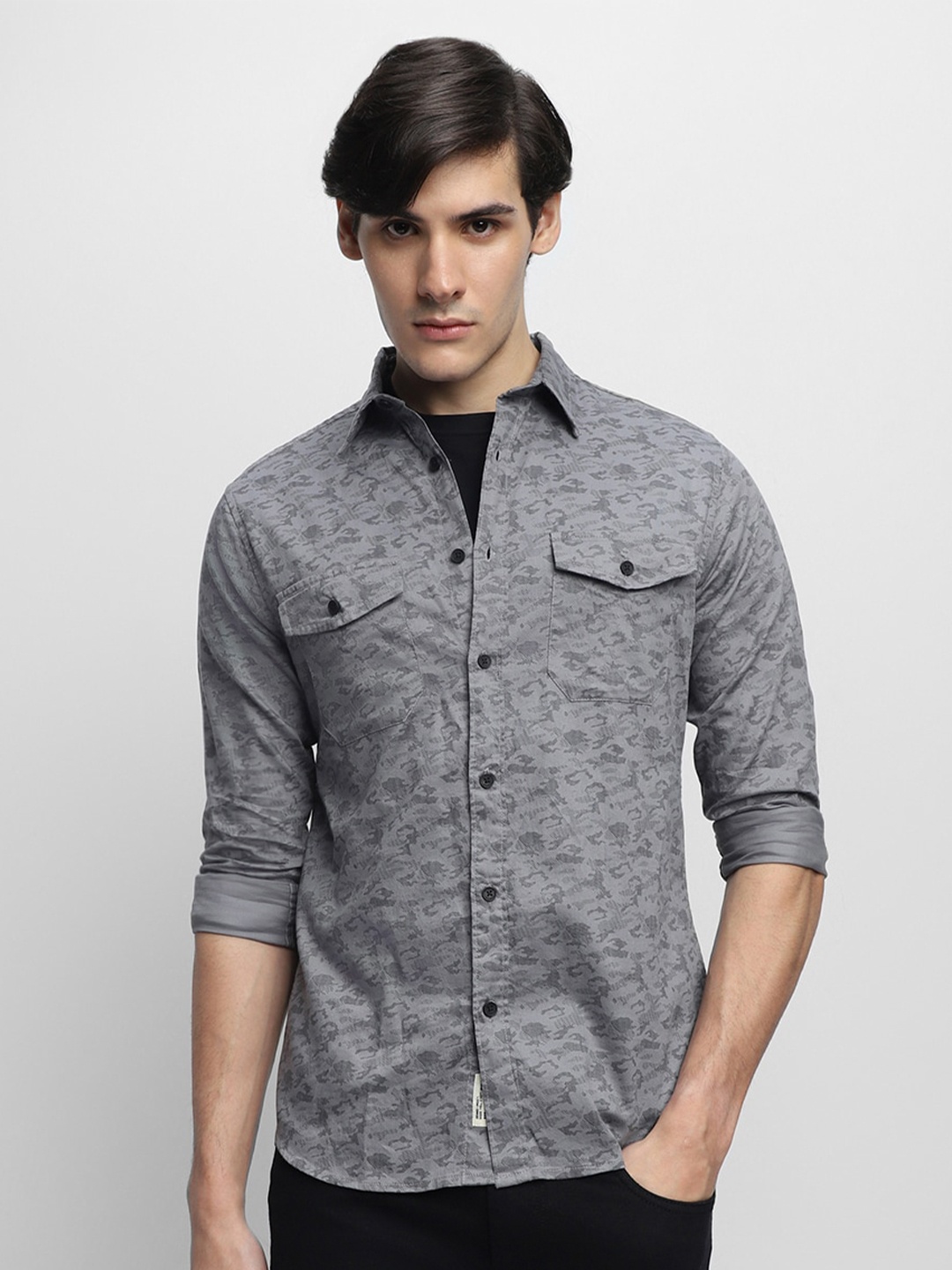 

Dennis Lingo Slim Fit Printed Casual Shirt, Grey