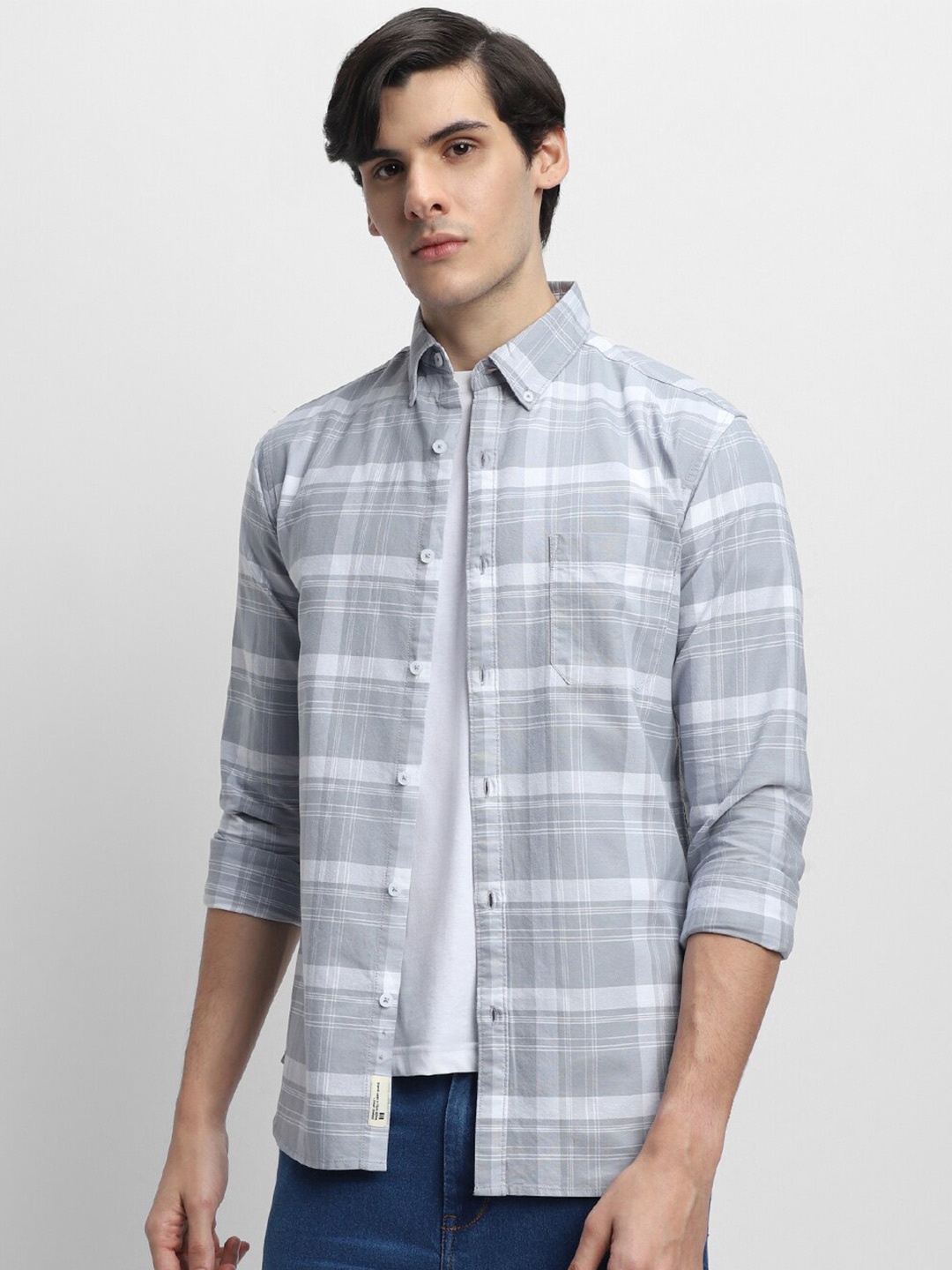 

Dennis Lingo Slim Fit Tartan Checked Pure Cotton Casual Shirt, Grey