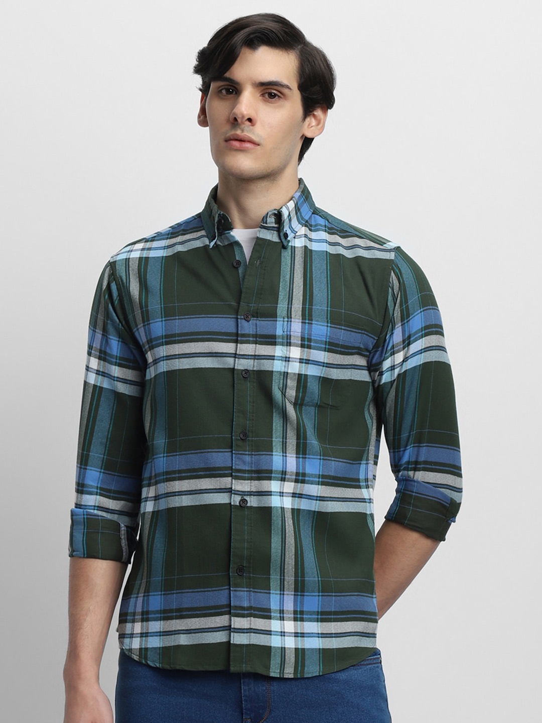 

Dennis Lingo Slim Fit Tartan Checked Pure Cotton Casual Shirt, Black