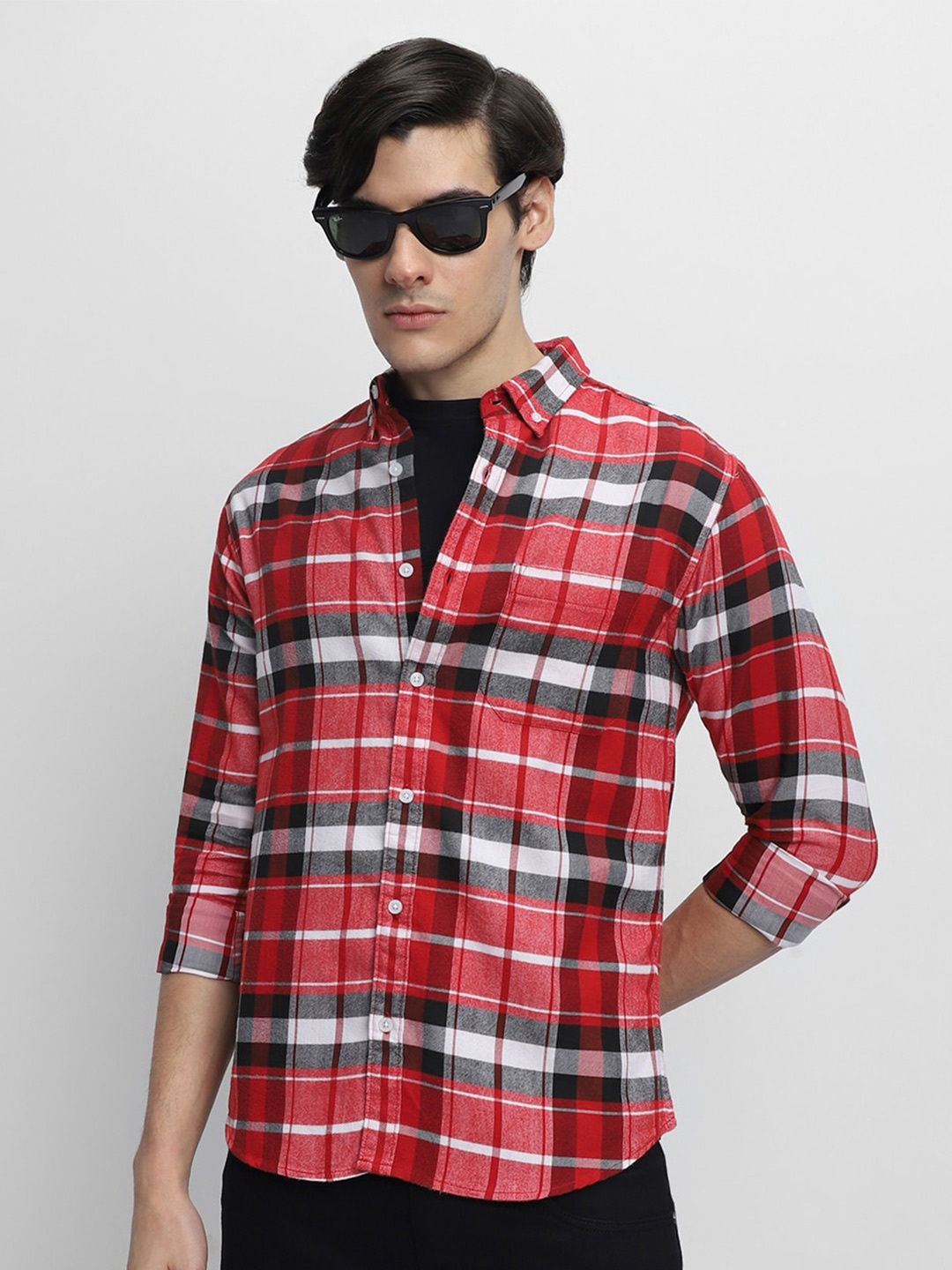 

Dennis Lingo Slim Fit Tartan Checked Pure Cotton Casual Shirt, Red