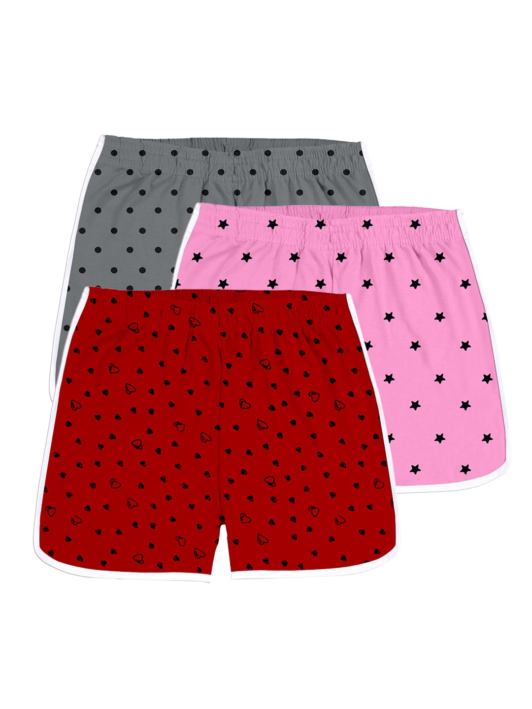 

BAESD Girls Pack Of 3 Geometric Printed Pure Cotton Shorts, Pink