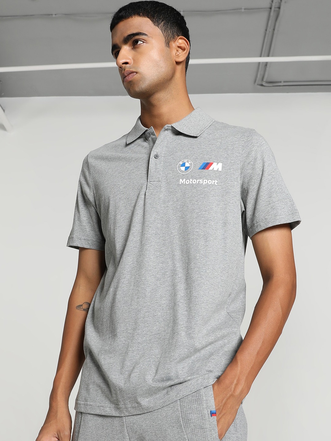 

PUMA Motorsport BMW M Printed Polo Collar Cotton T-shirt, Grey