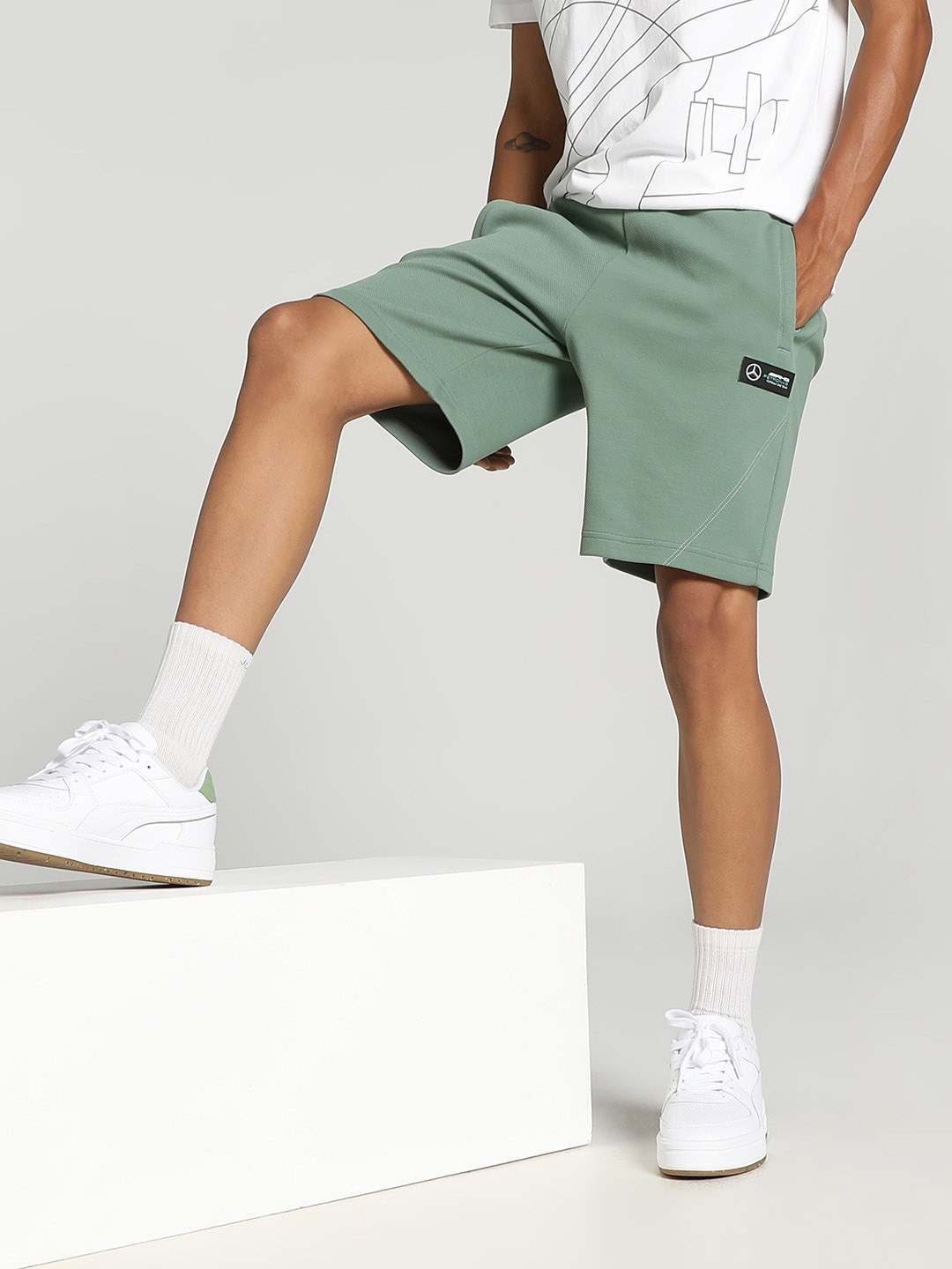 PUMA Motorsport Men Mercedes-AMG PETRONAS Motorsport Sweat Cotton Sports Shorts, Green